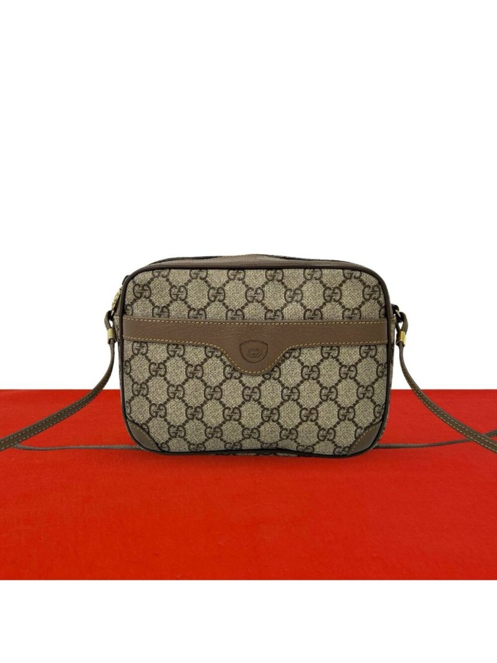 Gucci Vintage GG Pattern Logo Leather Shoulder Bag Pochette Brown